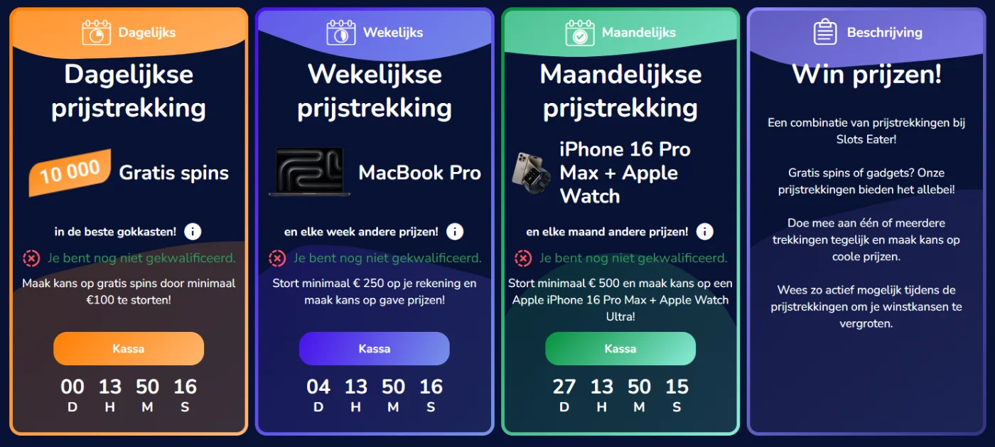 Slots Eater Casino prijstrekkingen met gratis spins, MacBook Pro en iPhone prijzen