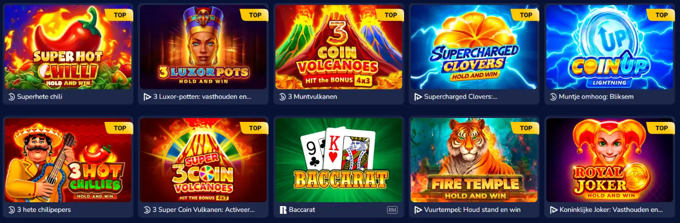 Slots Eater Casino spellenlobby met populaire slots en tafelspellen
